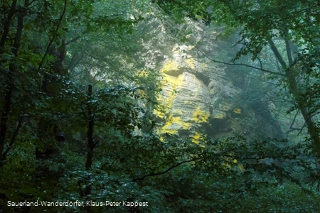 Mystischer Hollenfelsen im Wald bei Schmallenberg-Bödefeld